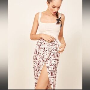Reformation Chantelle Comic Pop Art Crepe Midi Wrap Skirt
